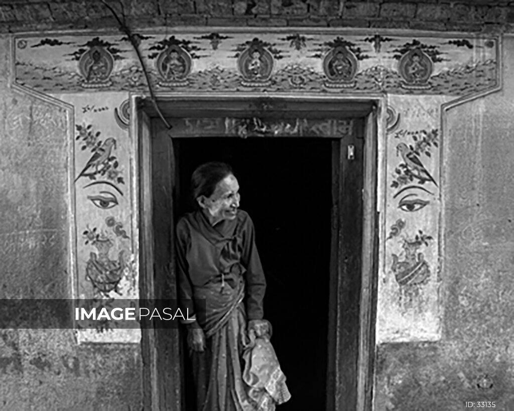 A local women of Bhaktapur peeking out